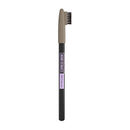 Eyebrow brush with black handle and beige bristle head on a white background