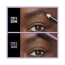 Step-by-step guide on defining and shaping eyebrows with a pencil.