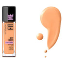 Maybelline Fit Me foundation bottle with swatch on a white background