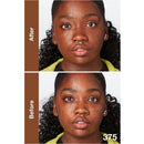 Before and after comparison of a person with a nose piercing, showing a clear improvement.