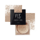 Maybelline Fit Me loose finishing powder with packaging on a textured beige background