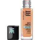 Maybelline Fit Matte + Poreless foundation bottle with a small black container labeled 'ME' on a white background.