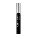 Black mascara tube with silver cap on a white background