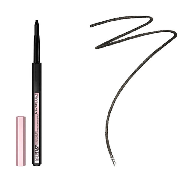 Maybelline eyeliner pen with a sample line on a white background
