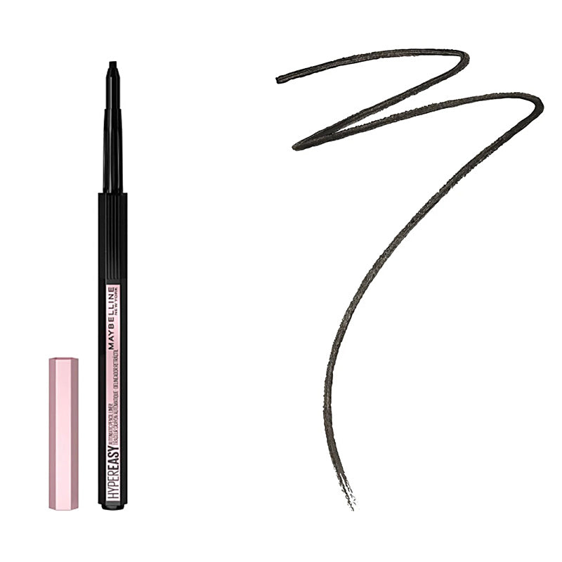 Maybelline eyeliner pen with a sample line on a white background