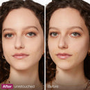 Before and after comparison of a woman's face with 'After' being unretouched.