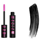 Maybelline mascara with applicator and black lashes on a white background
