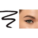 Eyeliner swatch on white background and close-up of eye with eyeliner.