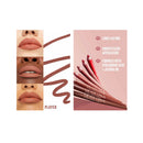 Lip liner product with color swatches and features on a white background