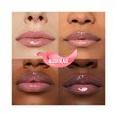 Lipstick color swatches on a model's lips with 'Blush Blaze' brand name.