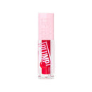 Pink lip balm with red label on a white background