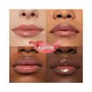 Lipstick color swatches on different skin tones with Peach Fever logo.