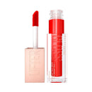 Red lip gloss with a clear cap on a white background