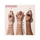 Lifter Gloss lip glosses with swatches on a beige background