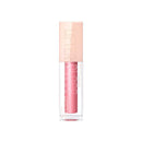 Pink lip gloss with clear cap on a white background