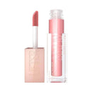 Lip gloss with applicator and container on a white background