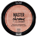 Maybelline Master Chrome metallic highlighter in rose gold on a white background