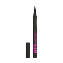 Black eyeliner pen with pink logo on a white background
