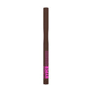 Black eyeliner pencil with pink text on a white background