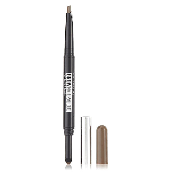 Brow pencil with cap and spoolie on a white background