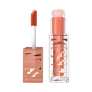 Lip gloss with applicator and packaging on a white background