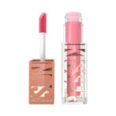 Lip gloss with applicator and packaging on a white background