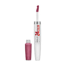 Pink lip gloss with applicator on a white background