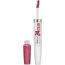 Lip gloss with applicator and container on a white background