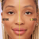 Before and after comparison of a woman's face with 'Before' on one side and 'Locked' on the other, on a light purple background.