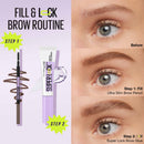 Super Lék brow product with step-by-step guide on applying brow routine.
