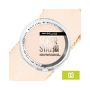 Maybelline Super Stay 24H hybrid powder foundation packaging on a beige background