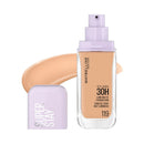 Maybelline Super Stay foundation bottle with applicator on a white background