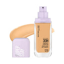 Maybelline Super Stay foundation bottle with applicator on a white background