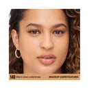 Close-up of a woman's face with text indicating makeup unretouched and skin tone description.