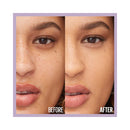 Before and after comparison of a woman's face with visible skin texture changes.