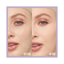 Before and after comparison of a woman's face with makeup application.