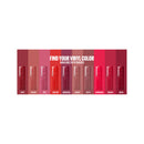 Set of lipsticks with a color swatch on a white background