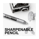 Sharpenable pencil with sharpener on a white background