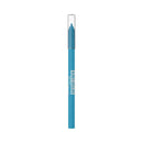 Blue eyeliner pencil with clear cap on a white background