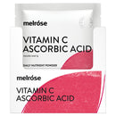 Melróse Vitamin C Ascorbic Acid daily nutrient powder shown in a white stand-up pouch with a bright pink graphic accent on a white background.