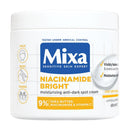 A jar of Mixa Niacinamide Bright Moisturising Anti-Dark Spot Cream, with the product information and ingredients displayed on the label.