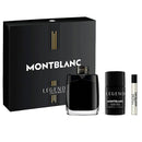Montblanc Legend perfume set with black packaging on a white background