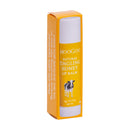 MooGoo Natural Tingling Honey Lip Balm in its orange cardboard packaging, featuring a white cap and a cow illustration on the front.