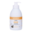 A white pump bottle of MooGoo Natural Soothing MSM Moisturiser with an orange and white label, shown on a plain white background.