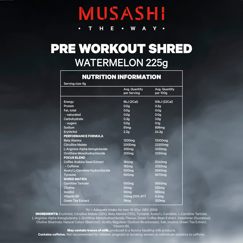 Musashi Pre Workout Shred Watermelon 225G