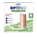 Nestle OptiFast Plant-Based Chocolate Shake powder box, 540g, featuring a glass of the light pinkish-brown shake on the front, with green and white packaging.