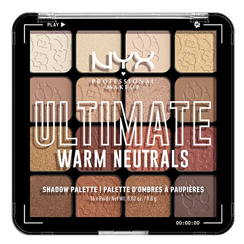 NYX Ultimate Warm Neutrals shadow palette with various neutral shades.