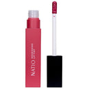 Natio Nourishing Lip Tint in a vibrant berry pink shade, shown with its rectangular pink tube and the applicator wand resting on a black base against a white background.