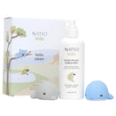 Natio Kids gift set with bubble bath, packaging, and toys on a white background