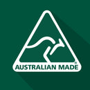 Australian Made logo with a white triangle on a green background